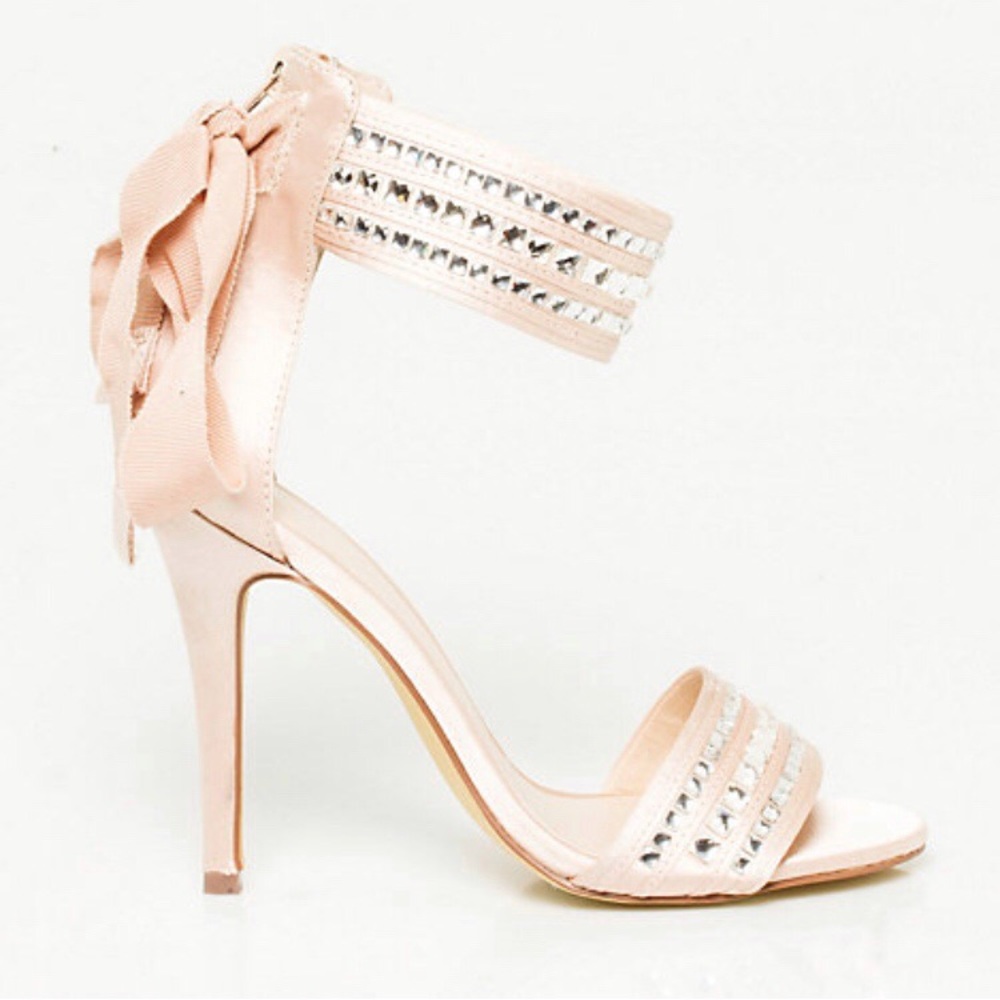 Champaign Pink Gemstone Ankle Strap Heeled Sandal NWT